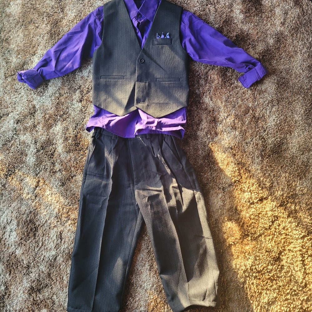 Little boy tuxedo suit vest tie dress up pants 5t